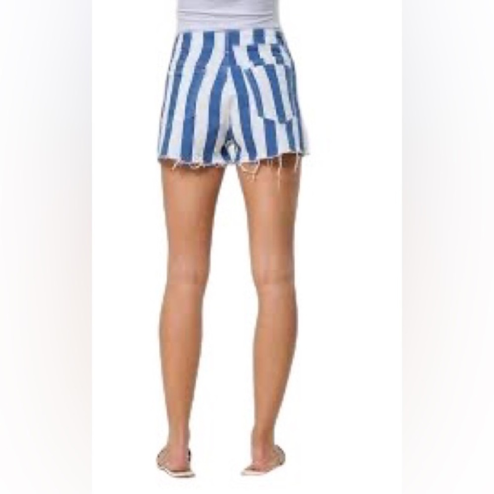 Saints & Hearts Striped Blue White Fringe Shorts Sz. M High Waisted Western Fun